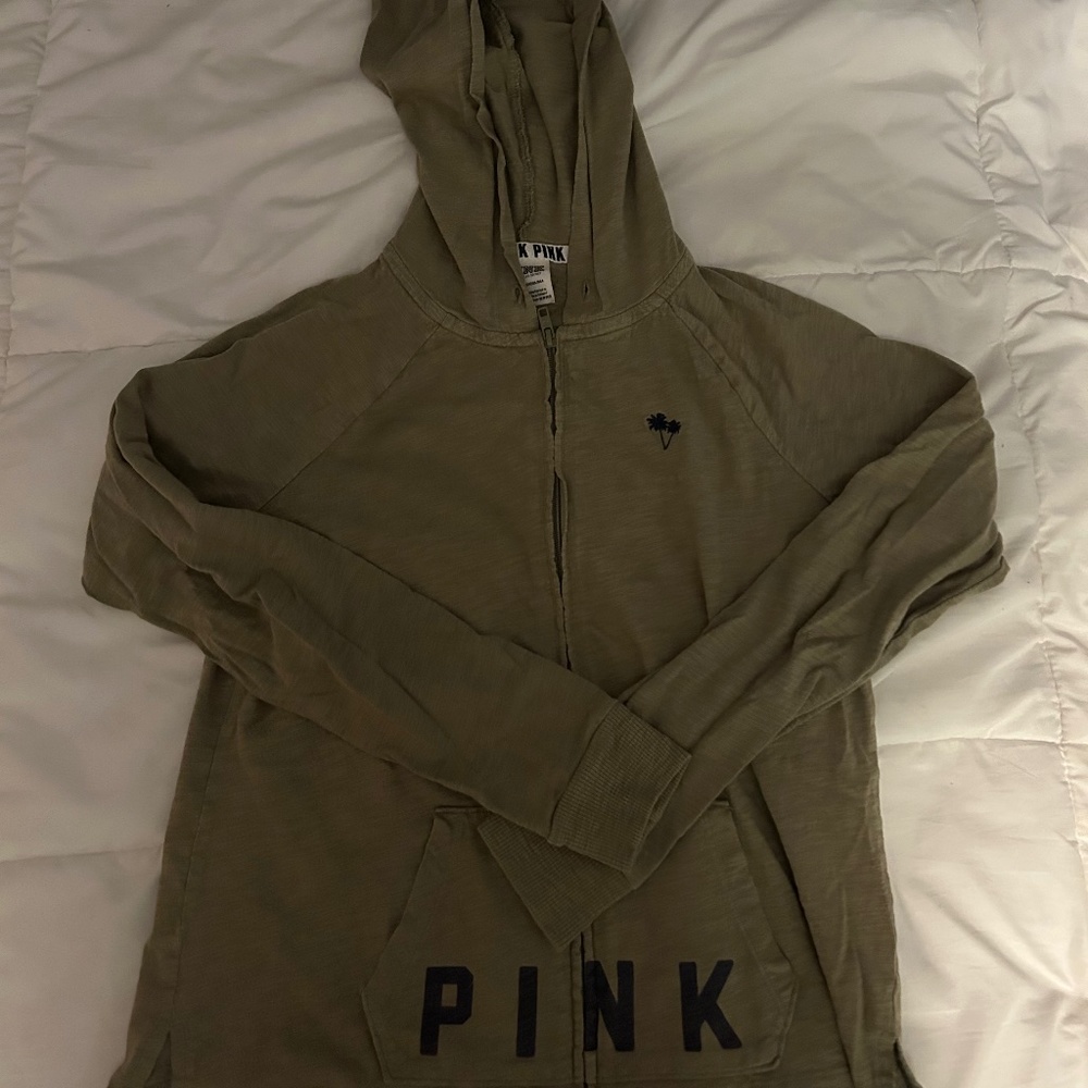 Victoria secret PINK army green zip up hoodie